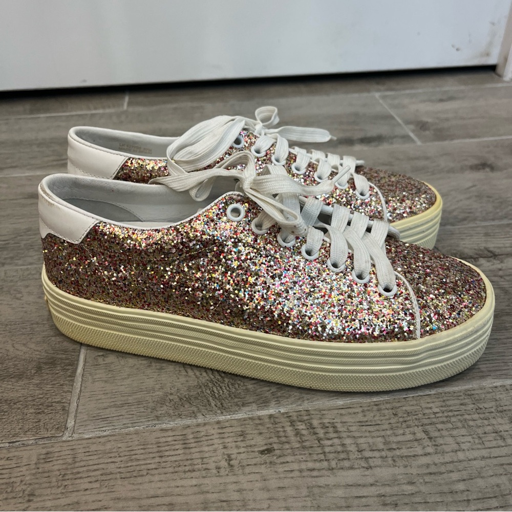 Saint Laurent Paris YSL Glitter Platform Sneakers Women Size 37.5/ 7 Retail $695